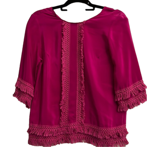 Amanda Uprichard Purple Fringe 3/4 Sleeve Top